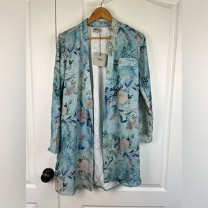 ASOS Longline Lightweight Jacket NWT Size 8 Watercolor Floral Pockets Open front